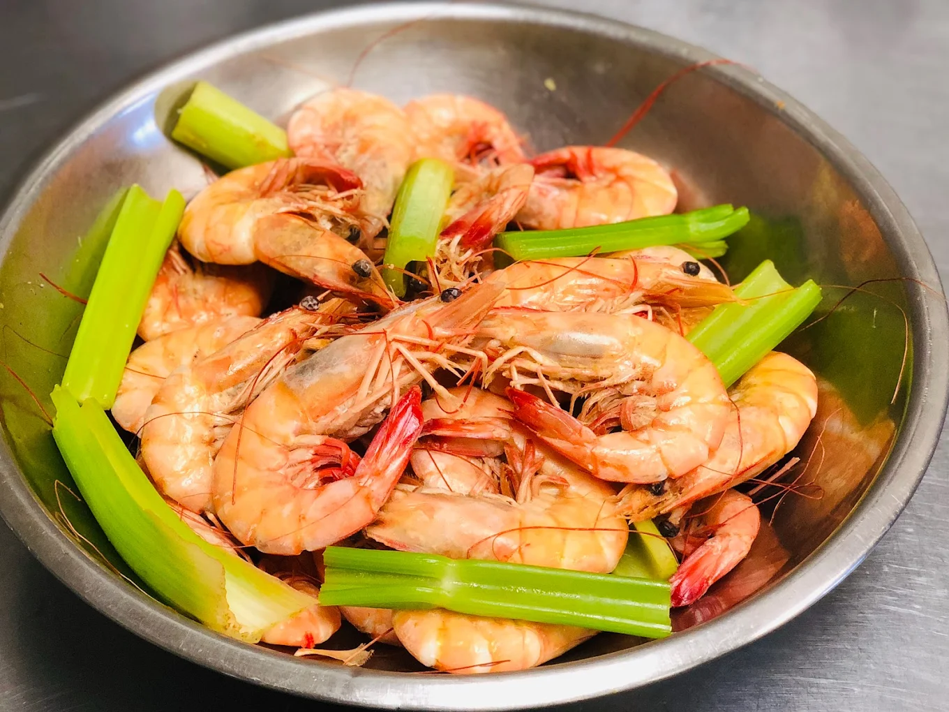 Boiled Shrimp - Fresh Boiled Shrimp with Celery at J's Bayou Seafood