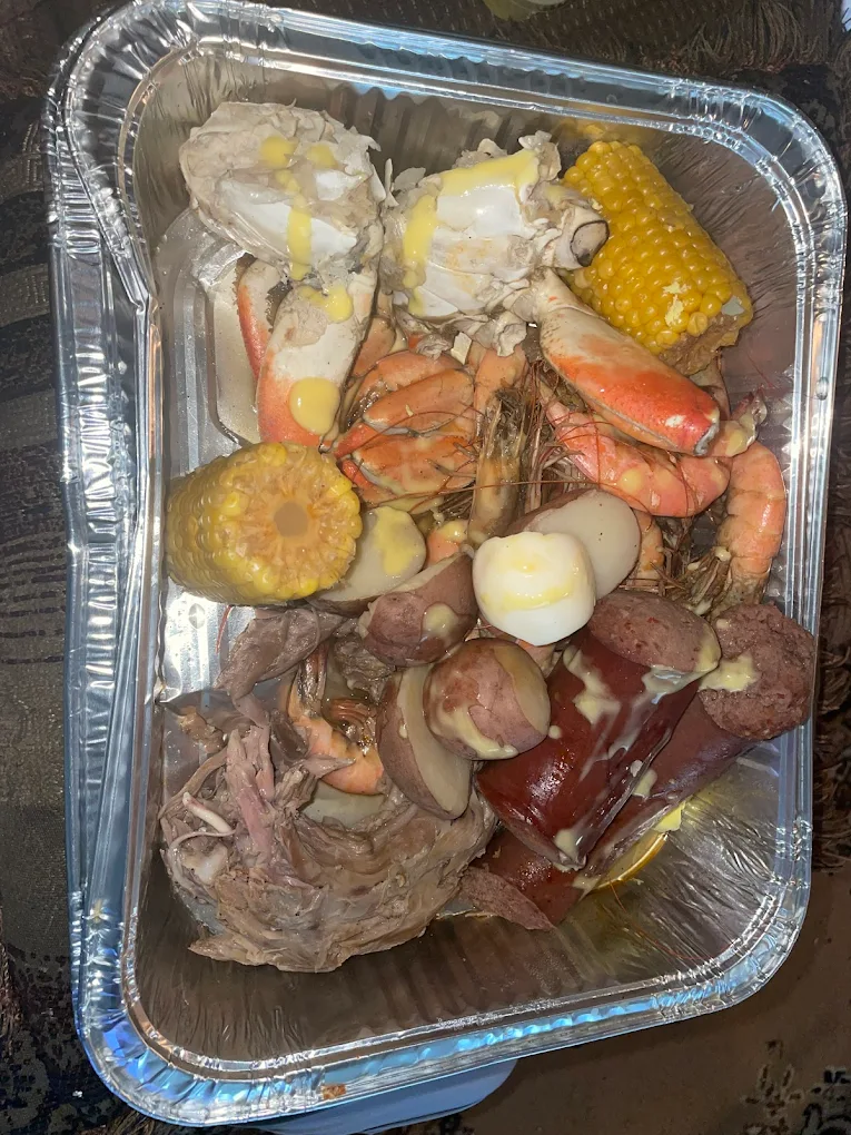 Seafood Boil - Mixed seafood boil with corn and potatoes